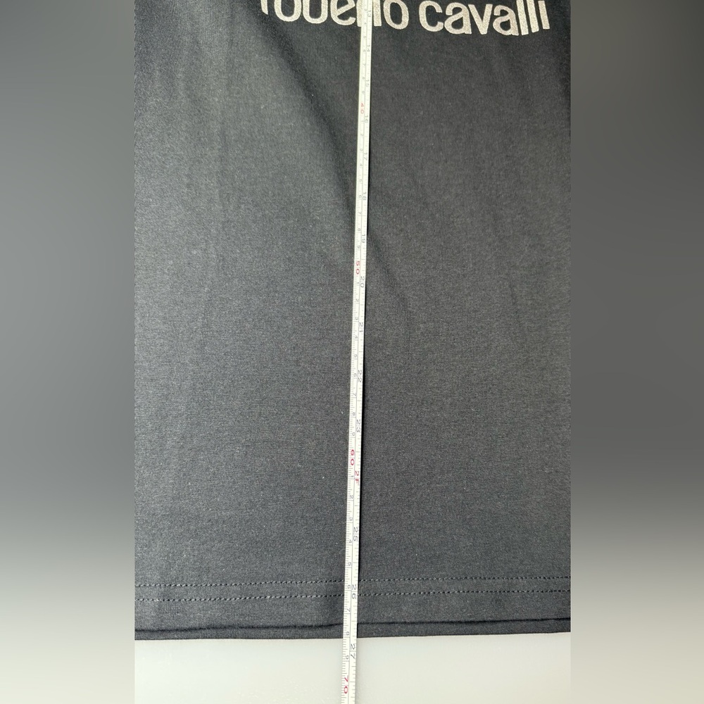 NWT Roberto Cavalli 100% Cotton Black T-shirt with Gold Silver Logo Size L - Picture 6 of 7